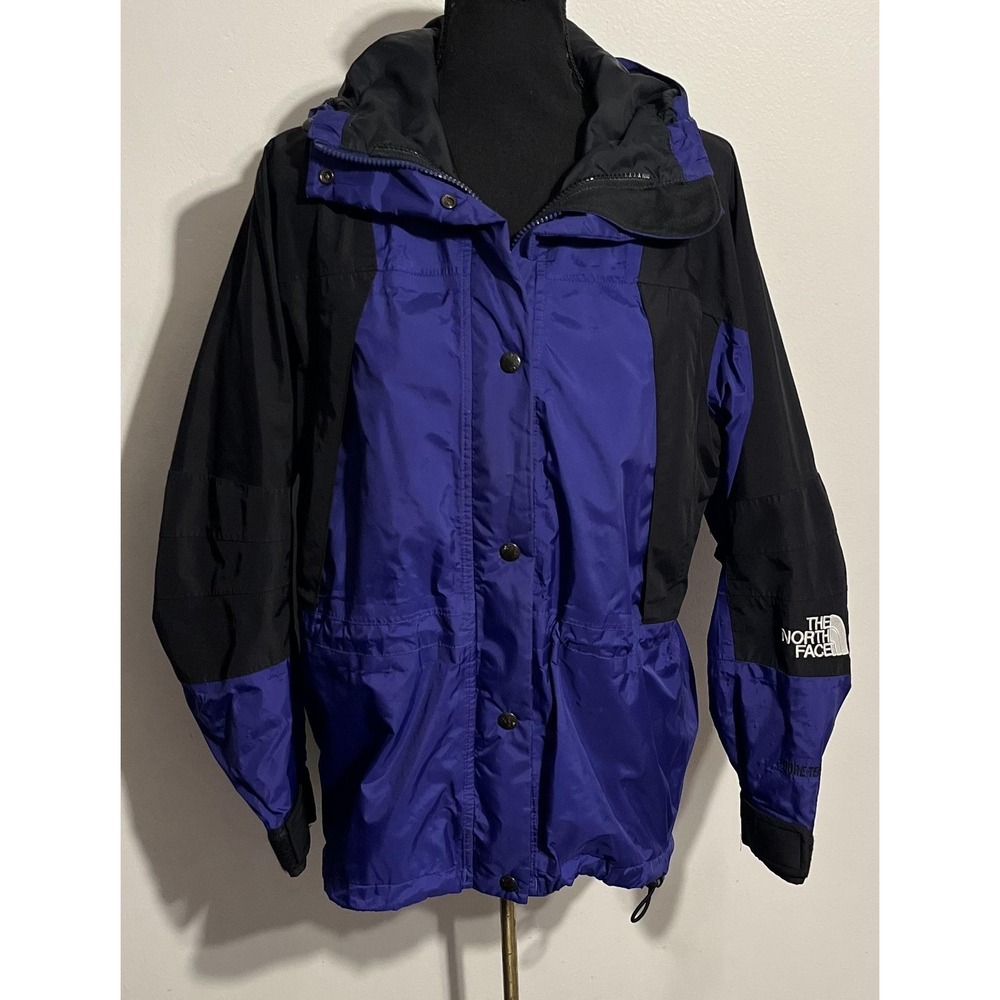 VTG The North Face Jacket Womens XS Purple Black Gore Tex Hooded Rain Shell Coat